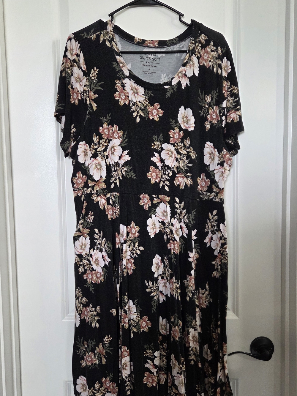 torrid Black Midi Dress with Pink & Cream Floral Print